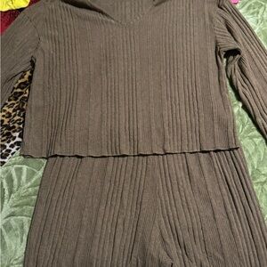 Cozy Ribbed Knit Lounge Set - Olive